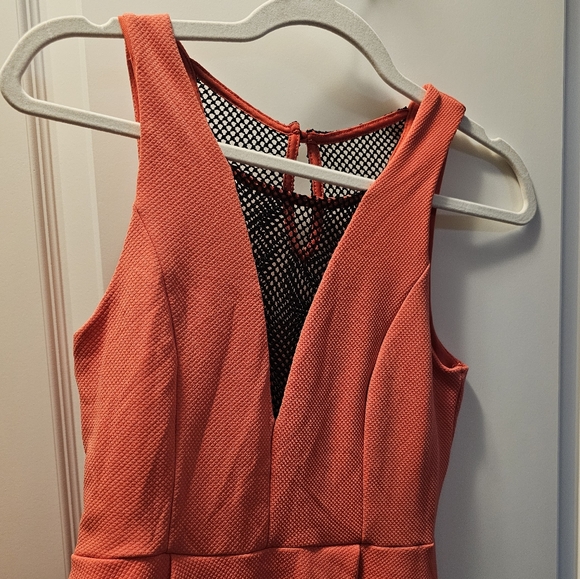 Textured Peach Mesh Insert Dress - Picture 2 of 3